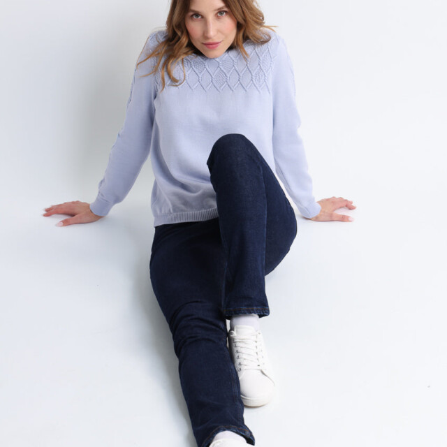 Maison Solfin - Pull femme laine mérinos torsades bleu – 42