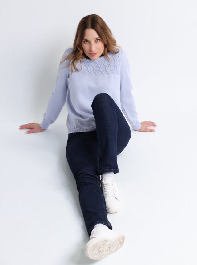 Maison Solfin - Pull femme laine mérinos torsades bleu – 42