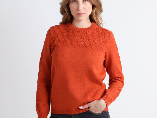 Maison Solfin - Pull femme torsades laine mérinos orange – 50