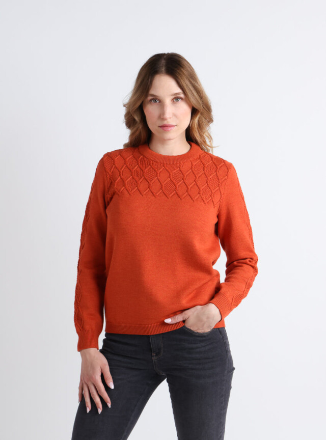 MAISON SOLFIN - Pull femme torsades laine mérinos orange