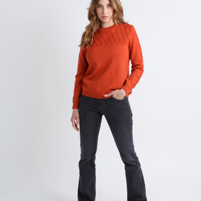 Maison Solfin - Pull femme torsades laine mérinos orange – 50
