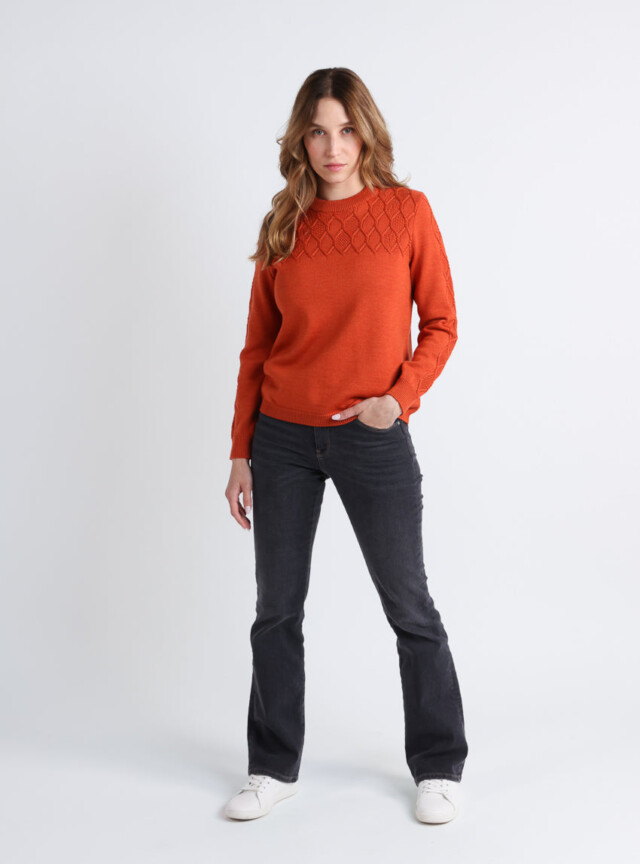 Maison Solfin - Pull femme torsades laine mérinos orange – 50