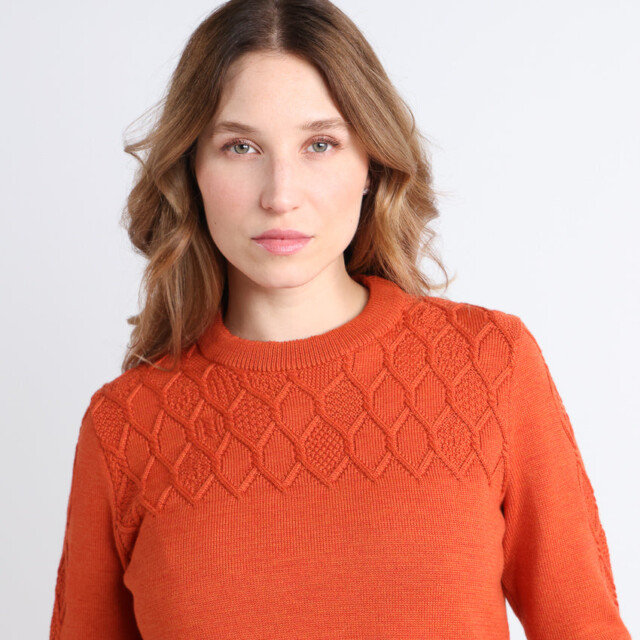 Maison Solfin - Pull femme torsades laine mérinos orange – 50