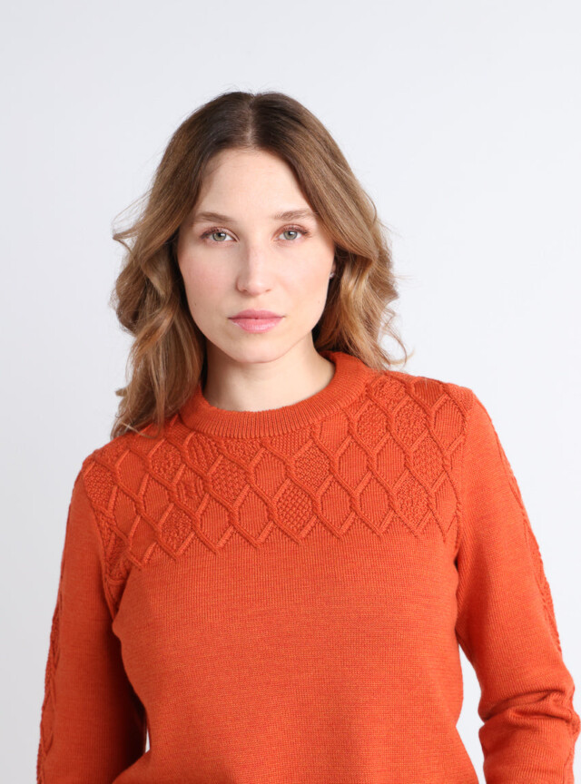 Maison Solfin - Pull femme torsades laine mérinos orange – 50