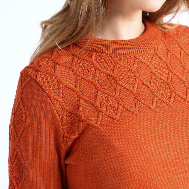 Maison Solfin - Pull femme torsades laine mérinos orange – 50
