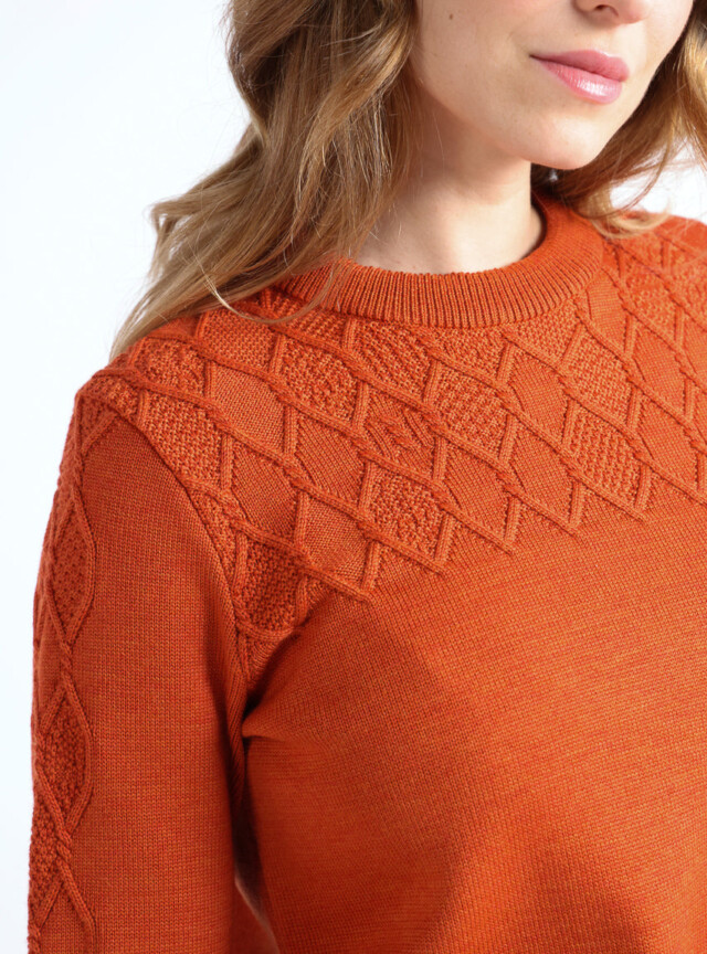 Maison Solfin - Pull femme torsades laine mérinos orange – 50
