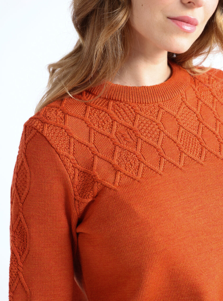 Maison Solfin - Pull femme torsades laine mérinos orange – 50