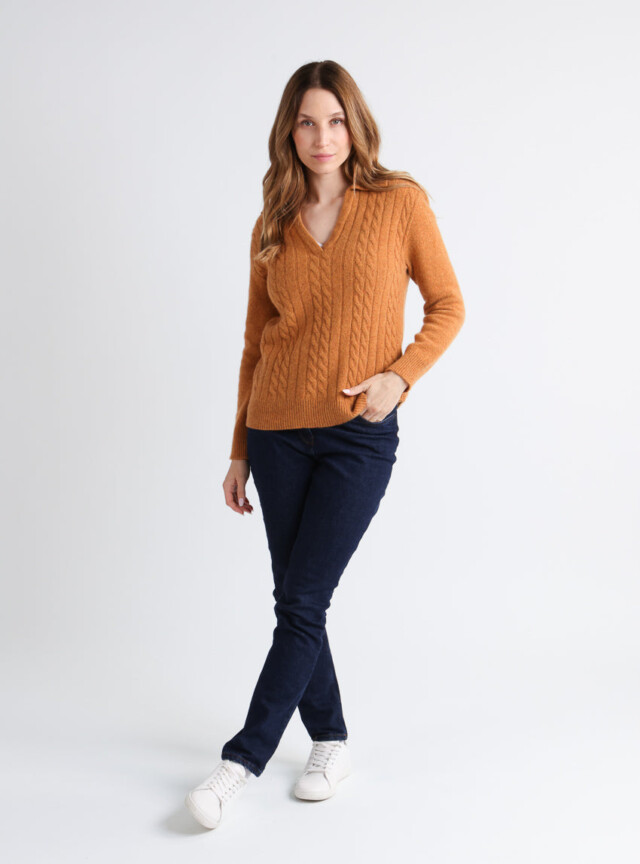 Maison Solfin - Pull femme laine mérinos col polo jaune – 4