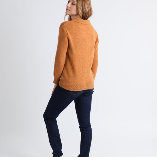Maison Solfin - Pull femme laine mérinos col polo jaune – 4