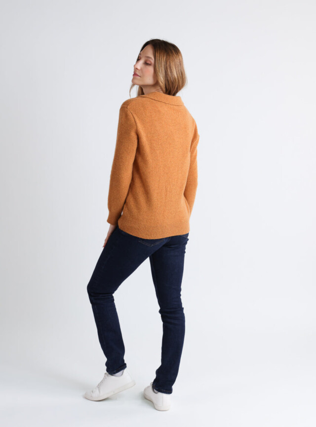 Maison Solfin - Pull femme laine mérinos col polo jaune – 4