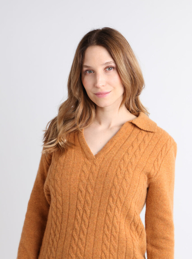 Maison Solfin - Pull femme laine mérinos col polo jaune – 4