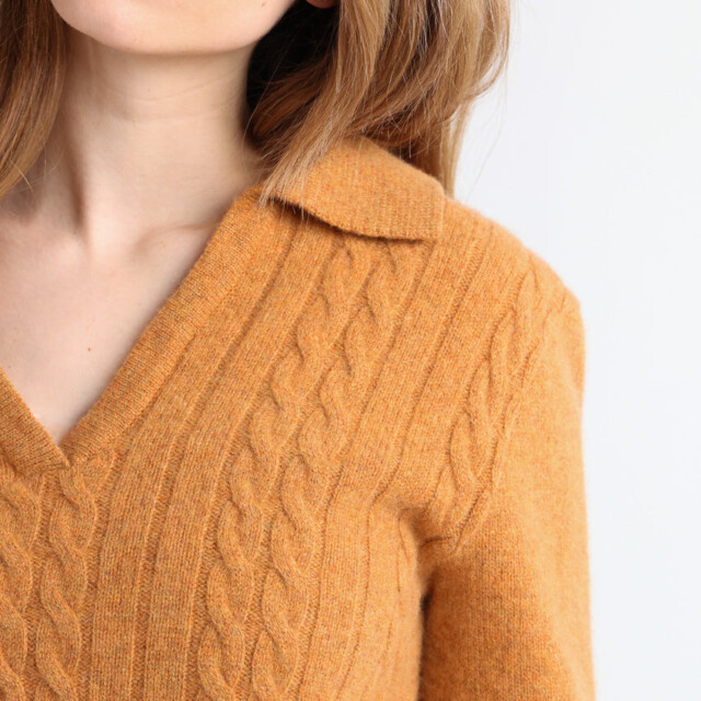 Maison Solfin - Pull femme laine mérinos col polo jaune – 4