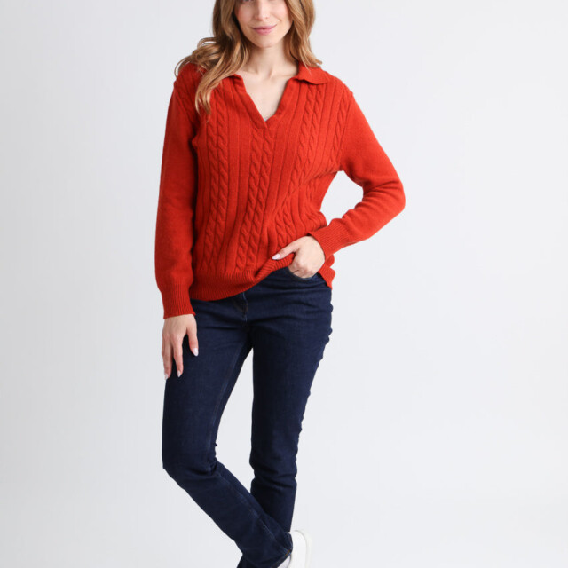 Maison Solfin - Pull femme laine mérinos col polo orange – 4