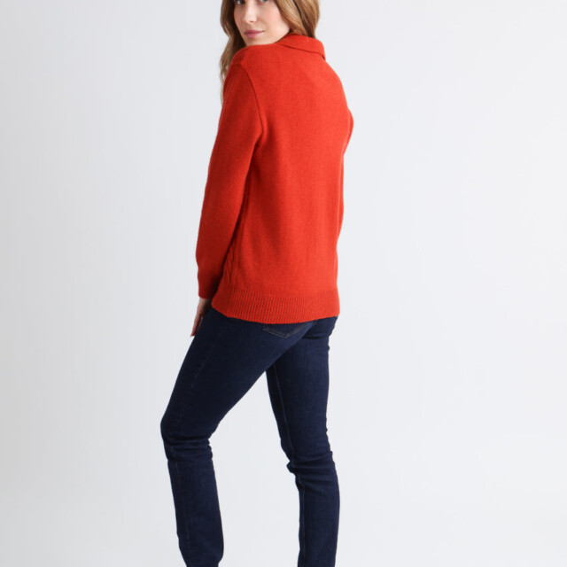 Maison Solfin - Pull femme laine mérinos col polo orange – 4