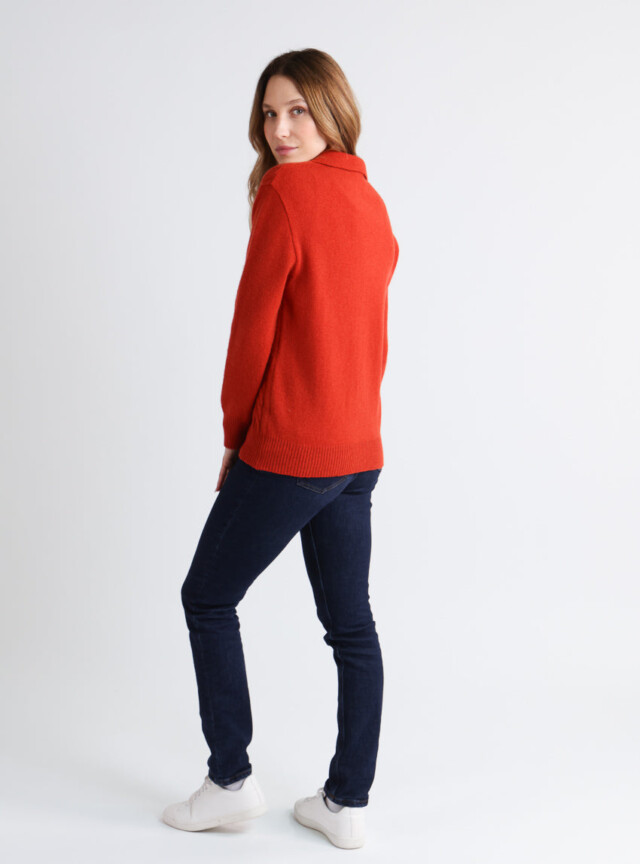 Maison Solfin - Pull femme laine mérinos col polo orange – 4