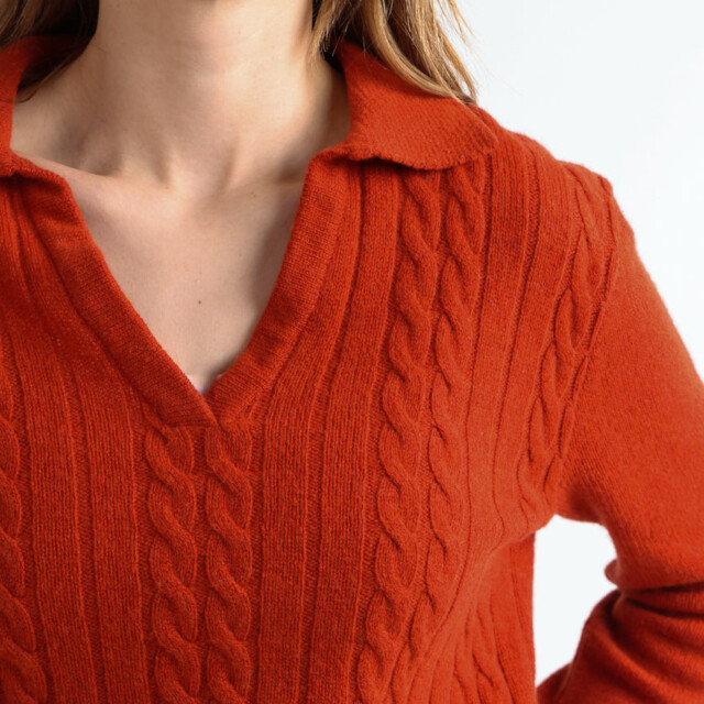 Maison Solfin - Pull femme laine mérinos col polo orange – 4