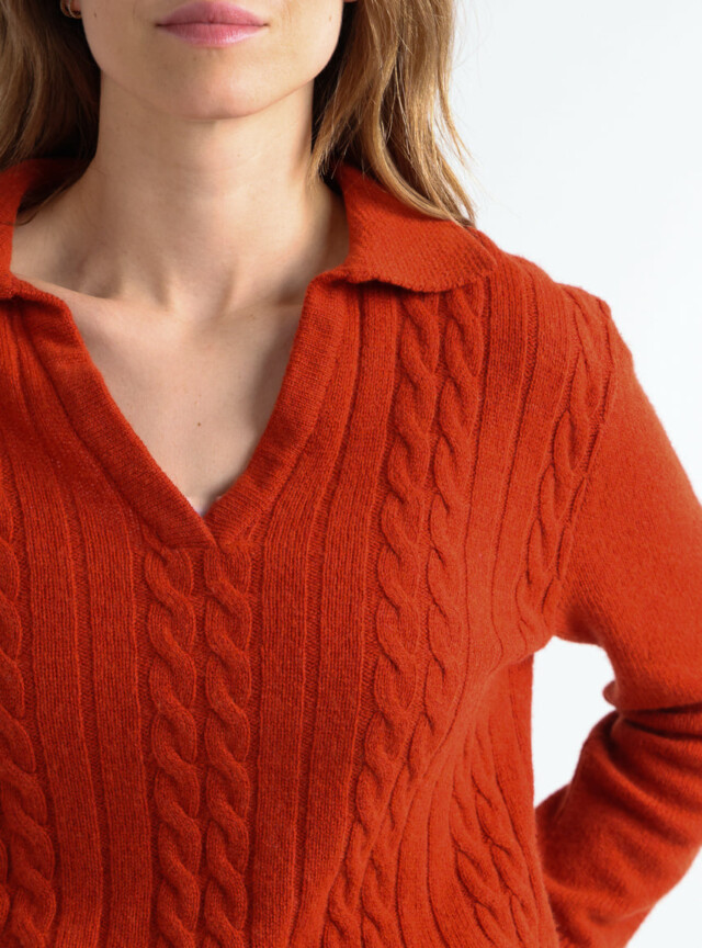 Maison Solfin - Pull femme laine mérinos col polo orange – 4
