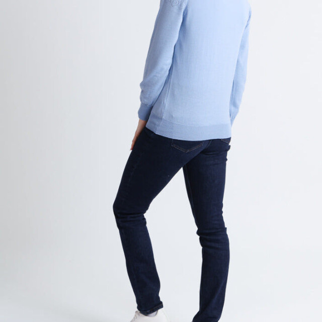 Maison Solfin - Pull femme col et maille fantaisie en laine mérinos bleu aster – 50
