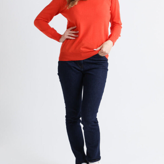 Maison Solfin - Pull femme col et maille fantaisie en laine mérinos orange – 50