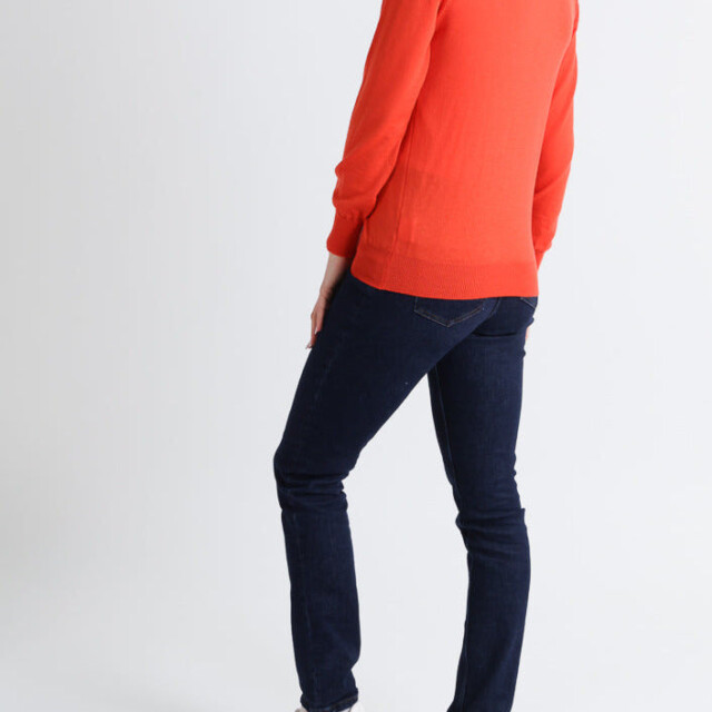 Maison Solfin - Pull femme col et maille fantaisie en laine mérinos orange – 50