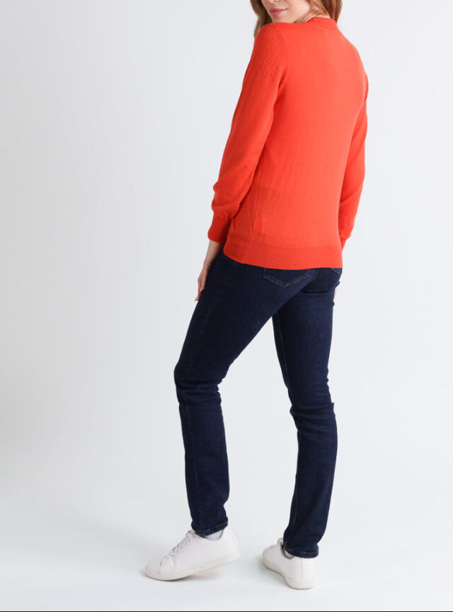 Maison Solfin - Pull femme col et maille fantaisie en laine mérinos orange – 50