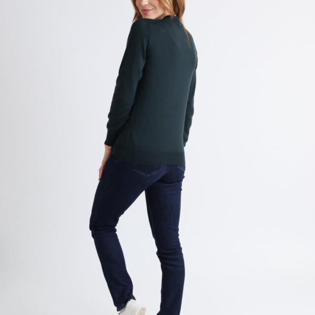 Maison Solfin - Pull femme col et maille fantaisie en laine merinos vert – 44