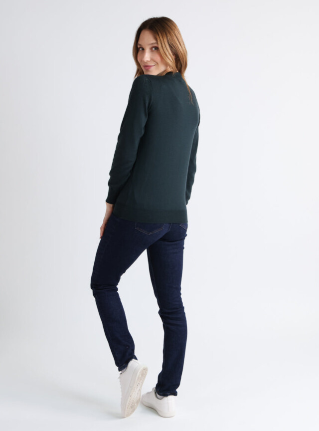 Maison Solfin - Pull femme col et maille fantaisie en laine merinos vert – 44