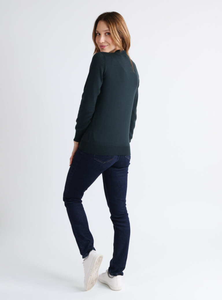 Maison Solfin - Pull femme col et maille fantaisie en laine merinos vert – 44