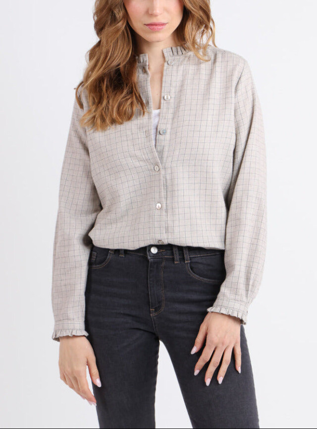 Chemisier femme à carreaux gris en coton par la marque MAISON SOLFIN MAISON SOLFIN - Chemisier femme à carreaux gris en coton