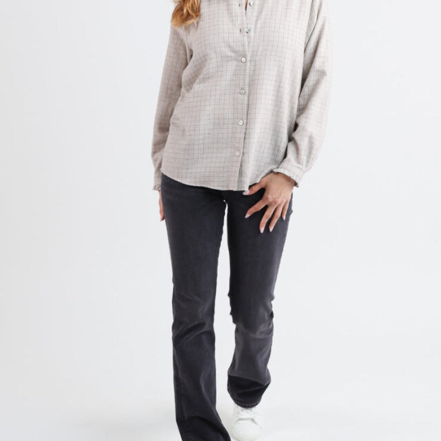 Maison Solfin - Chemisier femme à carreaux gris en coton – 48