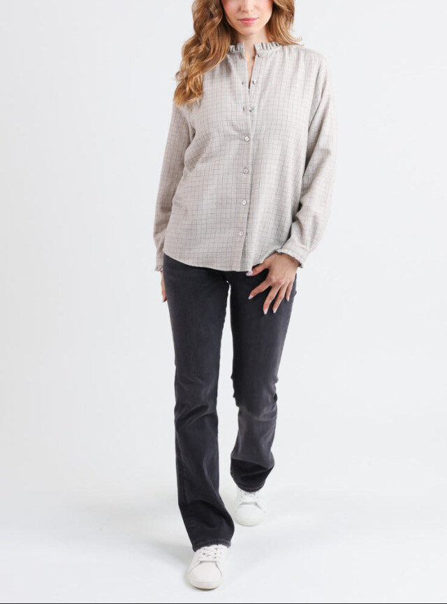 Maison Solfin - Chemisier femme à carreaux gris en coton – 48