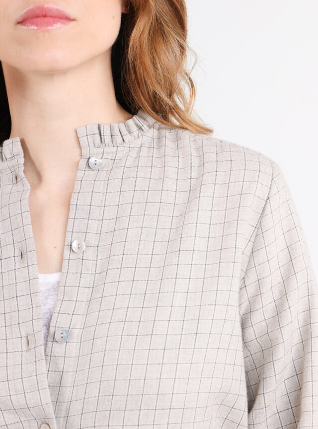 Maison Solfin - Chemisier femme à carreaux gris en coton – 48