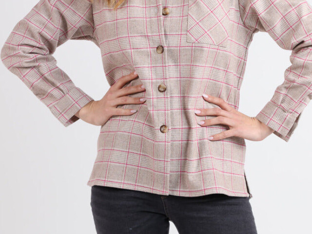 Maison Solfin - Surchemise femme en laine à carreaux rose – 50