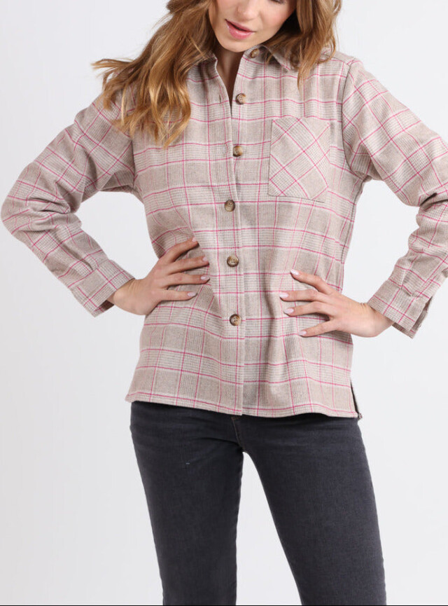 MAISON SOLFIN - Surchemise femme en laine à carreaux rose