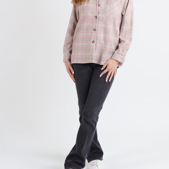 Maison Solfin - Surchemise femme en laine à carreaux rose – 50
