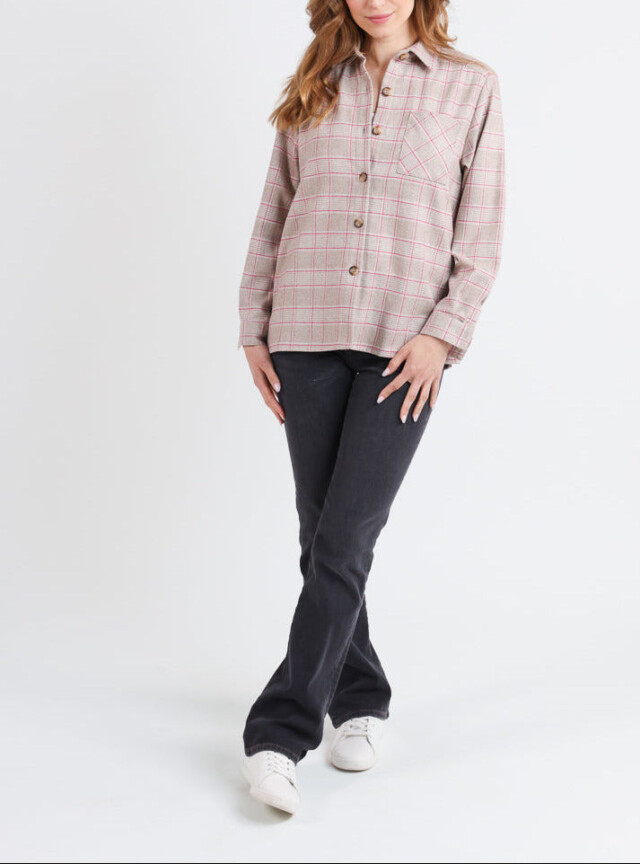 Maison Solfin - Surchemise femme en laine à carreaux rose – 50