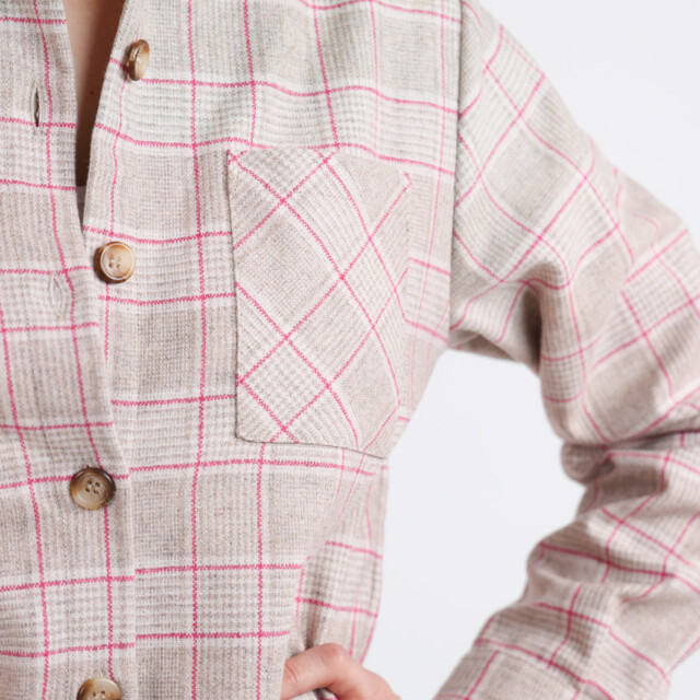 Maison Solfin - Surchemise femme en laine à carreaux rose – 50