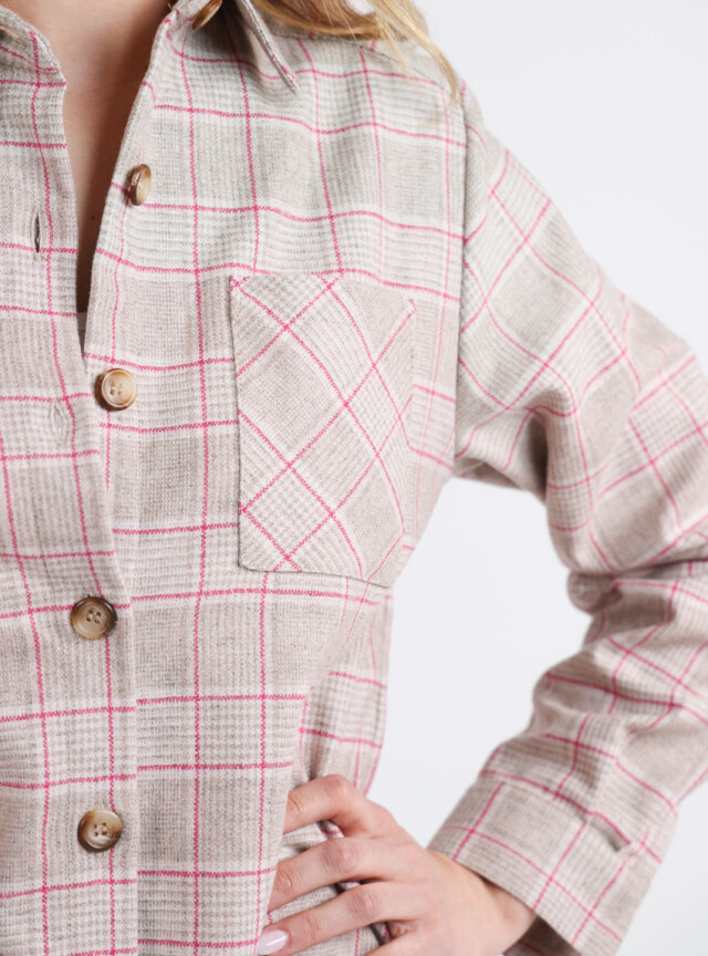 Maison Solfin - Surchemise femme en laine à carreaux rose – 50