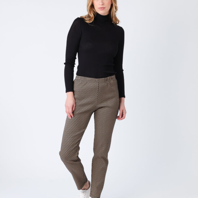 Maison Solfin - Pantalon femme stretch imprimé noir camel – 5