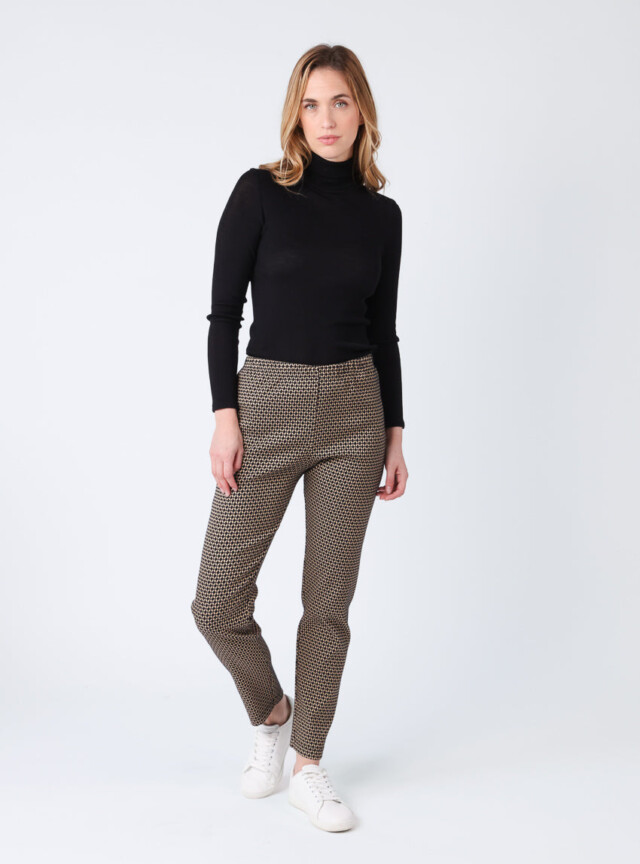 Maison Solfin - Pantalon femme stretch imprimé noir camel – 5