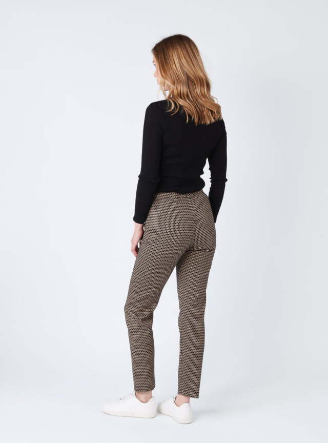 Maison Solfin - Pantalon femme stretch imprimé noir camel – 5