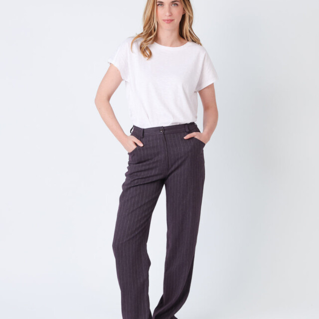 Maison Solfin - Pantalon femme violet prune rayé – 52