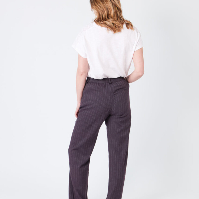 Maison Solfin - Pantalon femme violet prune rayé – 52