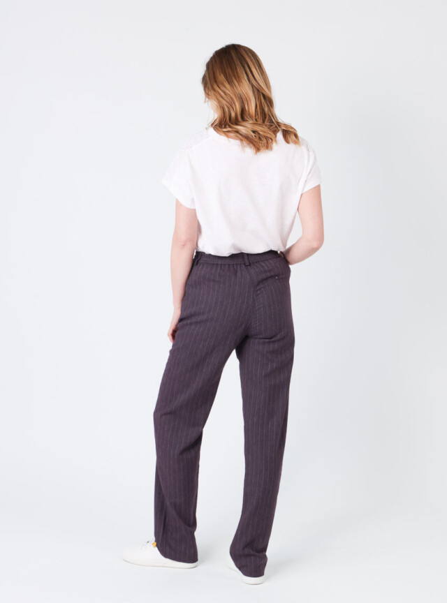 Maison Solfin - Pantalon femme violet prune rayé – 52