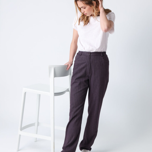 Maison Solfin - Pantalon femme violet prune rayé – 52