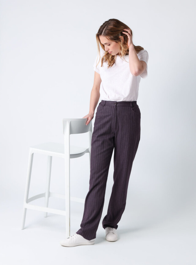 Maison Solfin - Pantalon femme violet prune rayé – 52