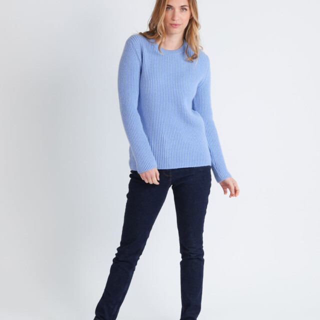Maison Solfin - Pull femme en maille anglaise bleu – 3