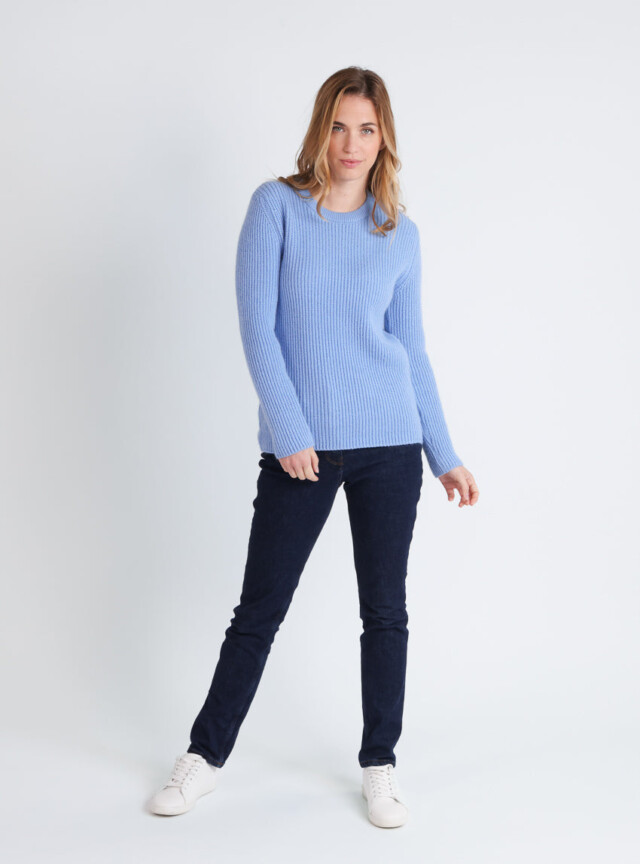 Maison Solfin - Pull femme en maille anglaise bleu – 3