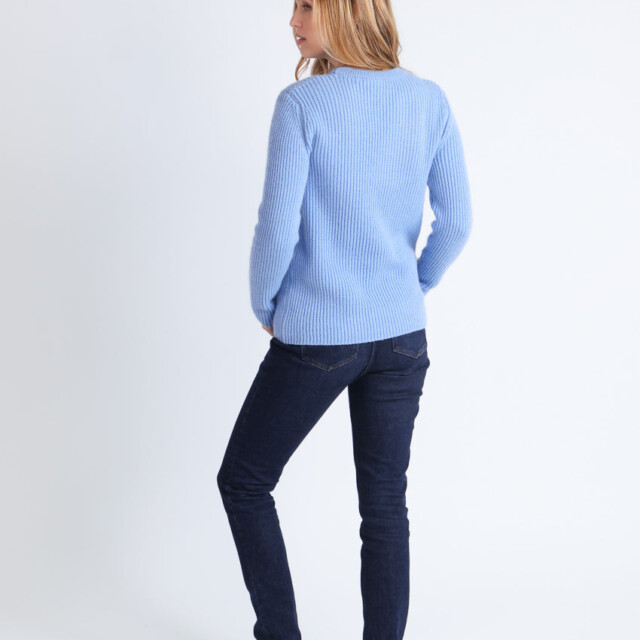 Maison Solfin - Pull femme en maille anglaise bleu – 3