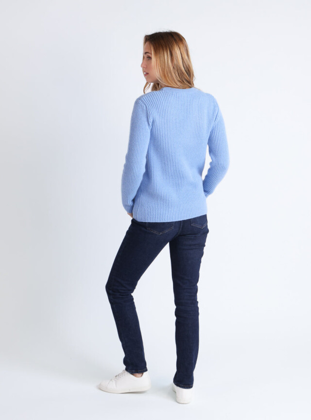 Maison Solfin - Pull femme en maille anglaise bleu – 3